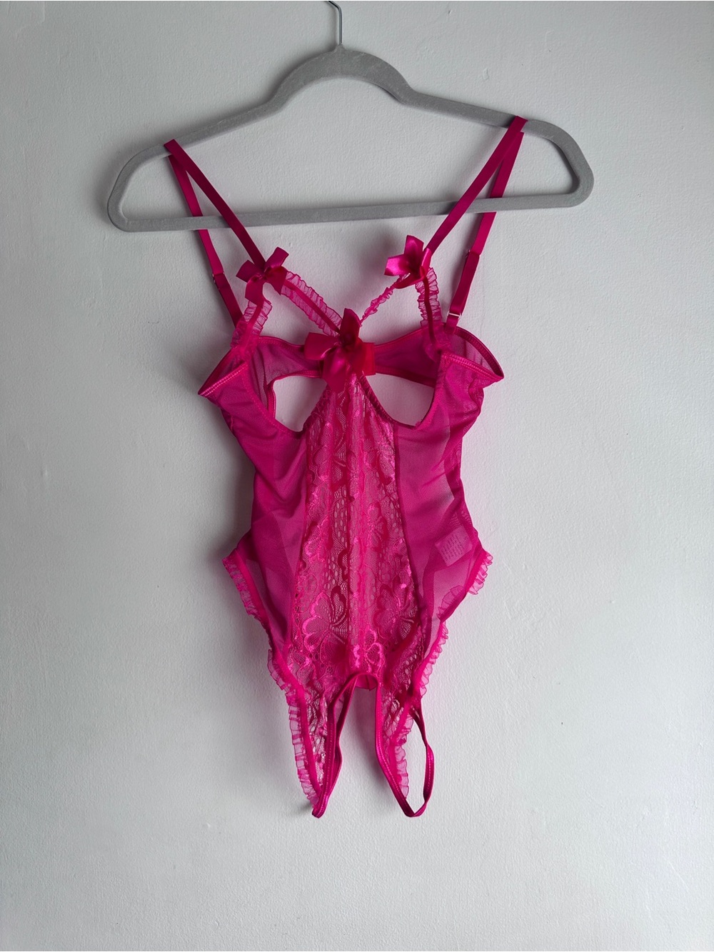Fuchsia Lace Cutout Teddy with Bow Accents